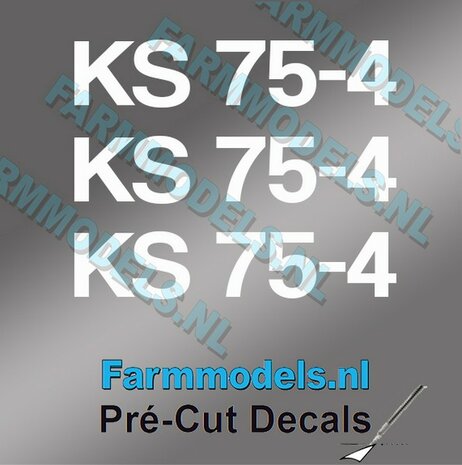 3x KS 75-4 stickers WIT op Transparant 3 mm hoog Pr&eacute;-Cut Decals 1:32 Farmmodels.nl 