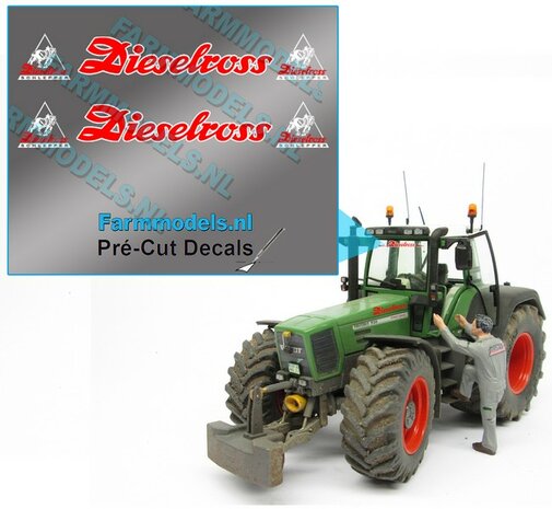 2x Dieselross met Logo&#039;s sticker WIT/ROOD op Transparant 30 mm breed Pr&eacute;-Cut Decals 1:32 Farmmodels.nl 