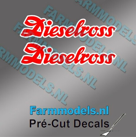 2x Dieselross sticker ROOD met WITTE rand op Transparant 20 mm breed Pr&eacute;-Cut Decals 1:32 Farmmodels.nl 