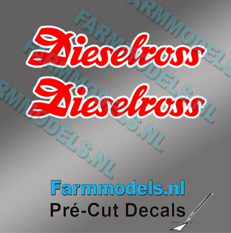 2x Dieselross sticker ROOD met WITTE rand op Transparant 20 mm breed Pr&eacute;-Cut Decals 1:32 Farmmodels.nl 