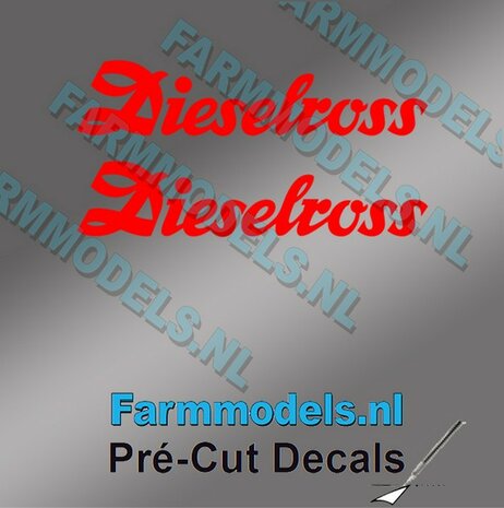 2x Dieselross sticker ROOD op Transparant 20 mm breed Pr&eacute;-Cut Decals 1:32 Farmmodels.nl 