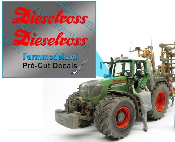 2x Dieselross sticker ROOD op Transparant 22.5 mm breed Pr&eacute;-Cut Decals 1:32 Farmmodels.nl 