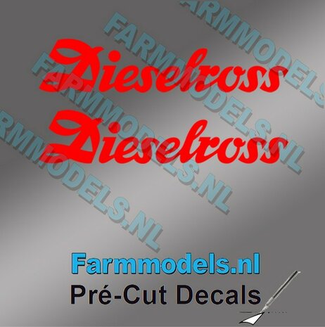2x Dieselross sticker ROOD op Transparant 22.5 mm breed Pr&eacute;-Cut Decals 1:32 Farmmodels.nl 