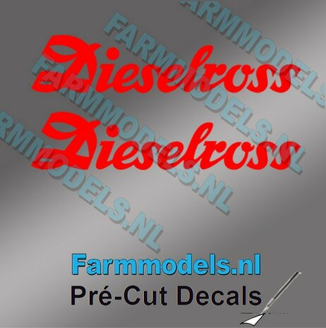 2x Dieselross sticker ROOD op Transparant 25 mm breed Pr&eacute;-Cut Decals 1:32 Farmmodels.nl 