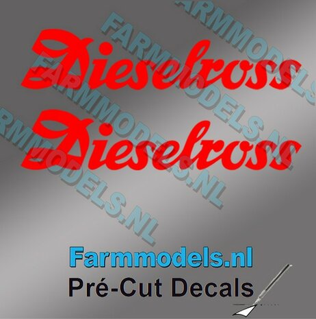 2x Dieselross sticker ROOD op Transparant 27.5 mm breed Pr&eacute;-Cut Decals 1:32 Farmmodels.nl 