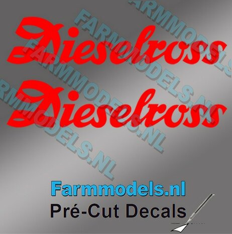 2x Dieselross sticker ROOD op Transparant 30 mm breed Pr&eacute;-Cut Decals 1:32 Farmmodels.nl 
