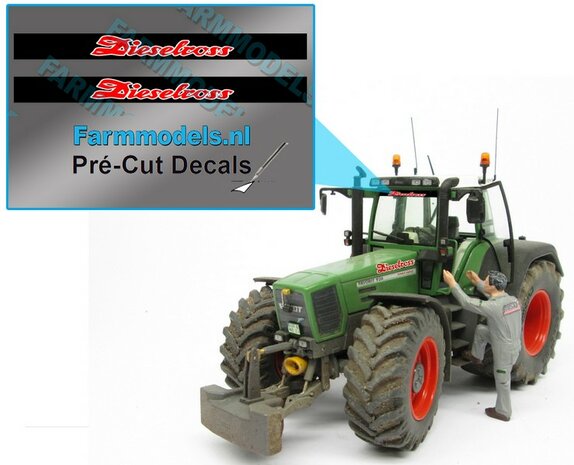 2x Dieselross sticker WIT/ROOD op ZWARTE achtergrond 40 mm breed Pr&eacute;-Cut Decals 1:32 Farmmodels.nl 