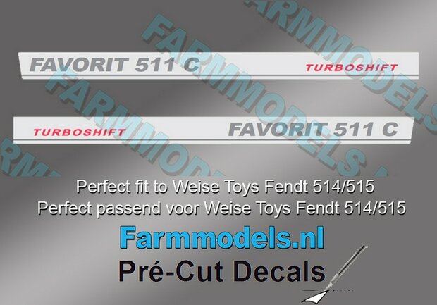 2x FENDT FAVORIT 511C TURBOSHIFT type stickers Pr&eacute;-Cut Decals 1:32 Farmmodels.nl 