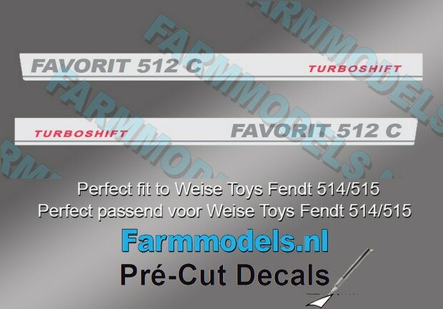 2x FENDT FAVORIT 512C TURBOSHIFT type stickers Pr&eacute;-Cut Decals 1:32 Farmmodels.nl 