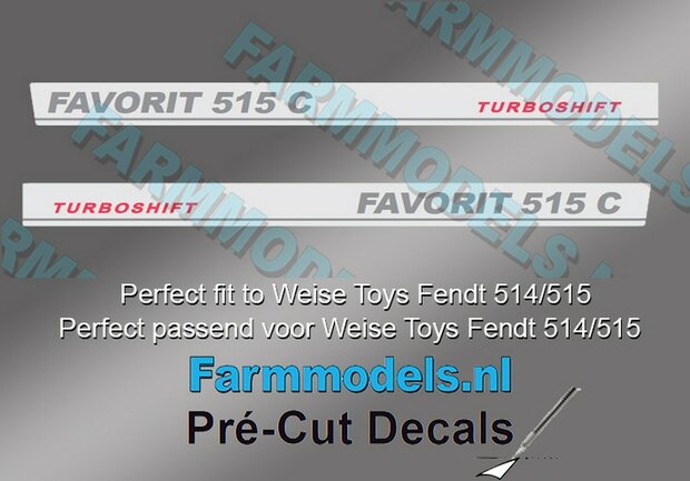 2x FENDT FAVORIT 515C TURBOSHIFT type stickers Pr&eacute;-Cut Decals 1:32 Farmmodels.nl 