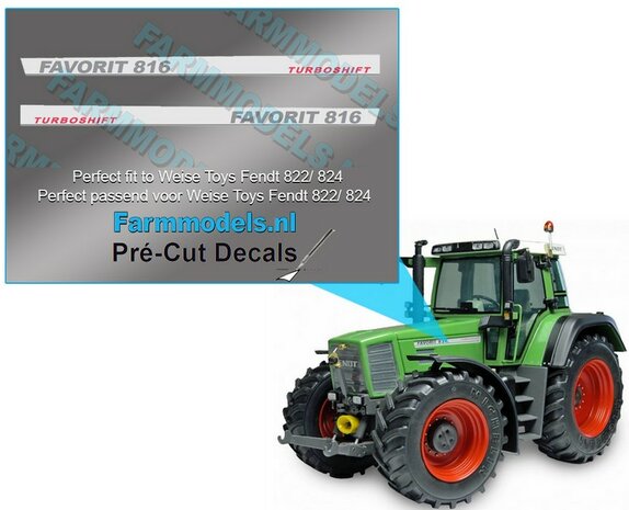 2x FENDT FAVORIT 816 TURBOSHIFT type stickers Pr&eacute;-Cut Decals 1:32 Farmmodels.nl 