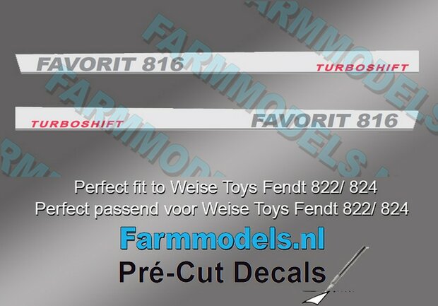 2x FENDT FAVORIT 816 TURBOSHIFT type stickers Pr&eacute;-Cut Decals 1:32 Farmmodels.nl 
