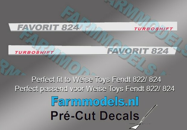 2x FENDT FAVORIT 824 TURBOSHIFT type stickers Pr&eacute;-Cut Decals 1:32 Farmmodels.nl 