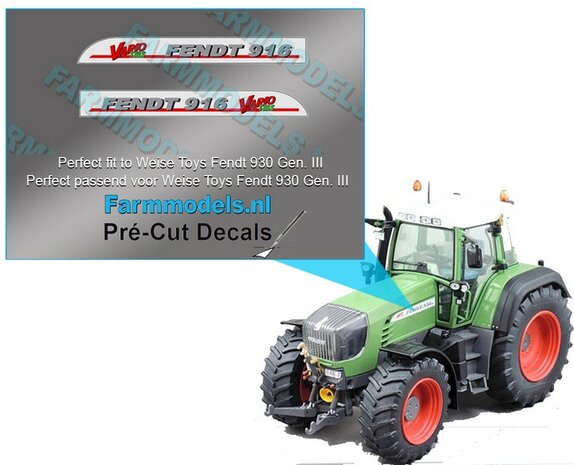 2x FENDT 916 VARIO TMS Gen. III type stickers Pr&eacute;-Cut Decals 1:32 Farmmodels.nl 