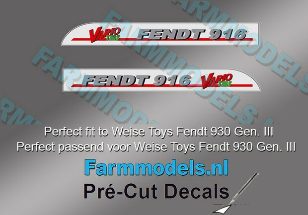 2x FENDT 916 VARIO TMS Gen. III type stickers Pr&eacute;-Cut Decals 1:32 Farmmodels.nl 