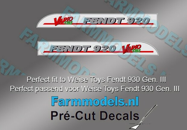 2x FENDT 920 VARIO TMS Gen. III type stickers Pr&eacute;-Cut Decals 1:32 Farmmodels.nl 