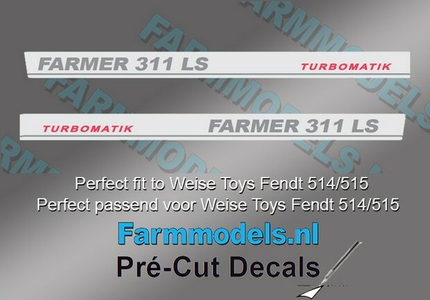 FARMER 311 LS TURBOMATIC type stickers (voor Fendt 514/515 Weise) Pr&eacute;-Cut Decals 1:32 Farmmodels.nl 