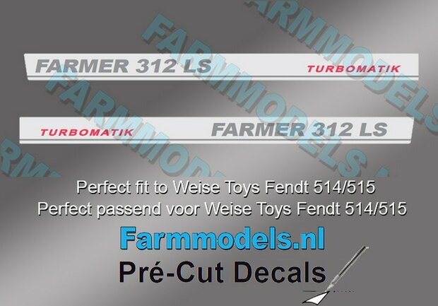 FARMER 312 LS TURBOMATIC type stickers (voor Fendt 514/515 Weise) Pr&eacute;-Cut Decals 1:32 Farmmodels.nl 