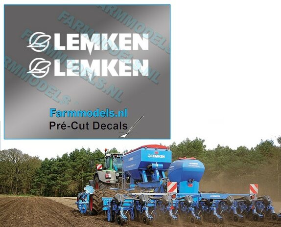 2x LEMKEN met Ploegschaar logo stickers WIT 6 mm hoog Pr&eacute;-Cut Decals 1:32 Farmmodels.nl 