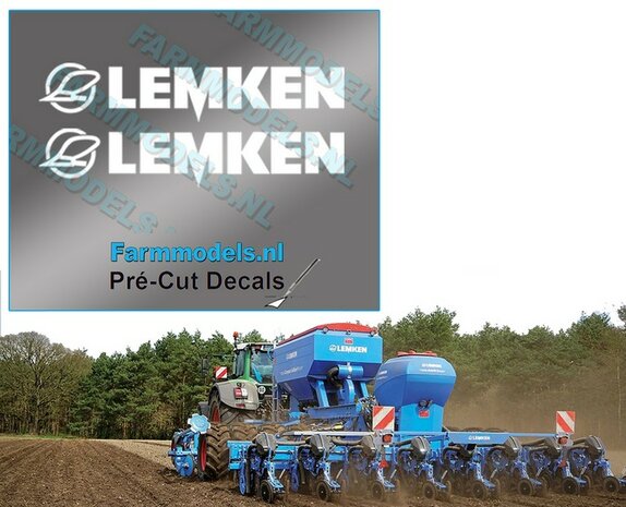 2x LEMKEN met Ploegschaar logo stickers WIT 7 mm hoog Pr&eacute;-Cut Decals 1:32 Farmmodels.nl 