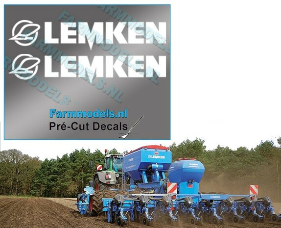 2x LEMKEN met Ploegschaar logo stickers WIT 10 mm hoog Pr&eacute;-Cut Decals 1:32 Farmmodels.nl 