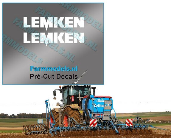 2x LEMKEN stickers WIT op Transparant 5 mm hoog Pr&eacute;-Cut Decals 1:32 Farmmodels.nl 
