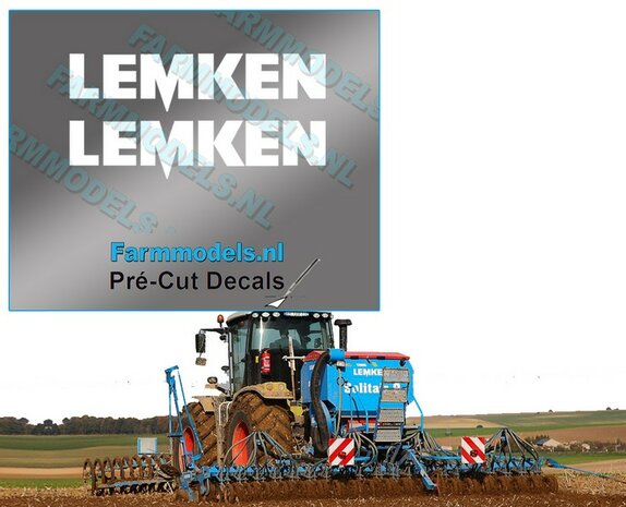 2x LEMKEN stickers WIT op Transparant 6 mm hoog Pr&eacute;-Cut Decals 1:32 Farmmodels.nl 