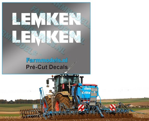 2x LEMKEN stickers WIT op Transparant 7 mm hoog Pr&eacute;-Cut Decals 1:32 Farmmodels.nl 