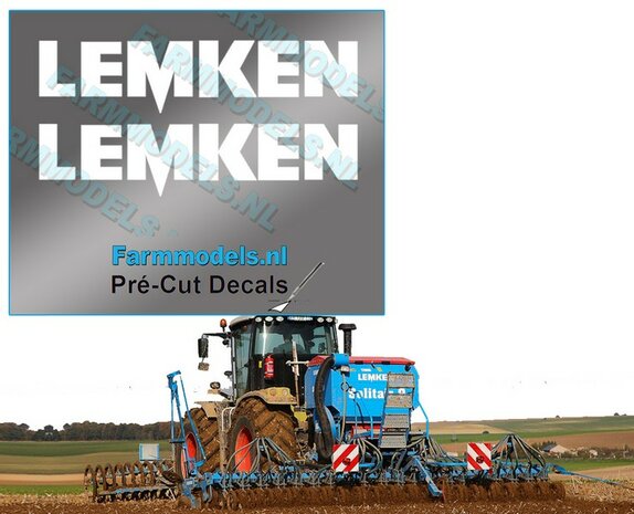2x LEMKEN stickers WIT op Transparant 8 mm hoog Pr&eacute;-Cut Decals 1:32 Farmmodels.nl 