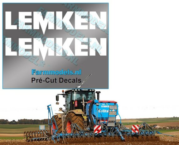 2x LEMKEN stickers WIT op Transparant 10 mm hoog Pr&eacute;-Cut Decals 1:32 Farmmodels.nl 