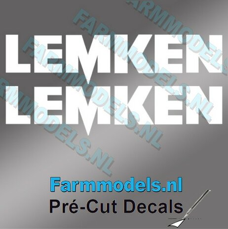 2x LEMKEN stickers WIT op Transparant 10 mm hoog Pr&eacute;-Cut Decals 1:32 Farmmodels.nl 