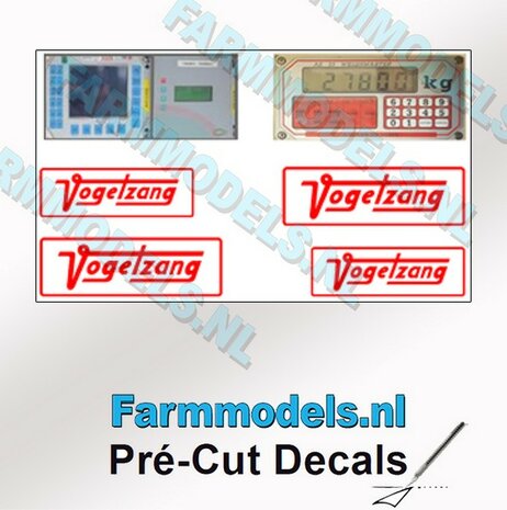 4x Vogelsang + 2x schermafbeelding stickers Pr&eacute;-Cut Decals 1:32 Farmmodels.nl
