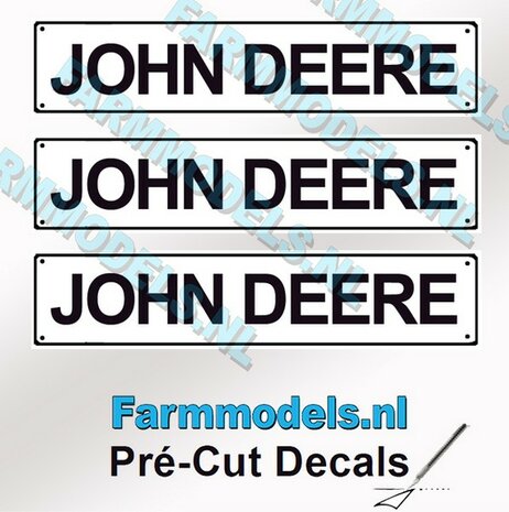 JOHN DEERE  3x WITTE Kentekenplaatsticker ZWARTE LETTERS Pr&eacute;-Cut Decals 1:32 Farmmodels.nl