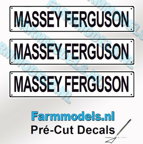 MASSEY FERGUSON  3x WITTE Kentekenplaatsticker ZWARTE LETTERS Pr&eacute;-Cut Decals 1:32 Farmmodels.nl
