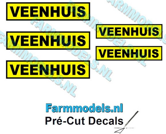 5x VEENHUIS Geel/ Zwart stickers 4.6mm &amp; 3.7mm hoog Pr&eacute;-Cut Decals 1:32 Farmmodels.nl