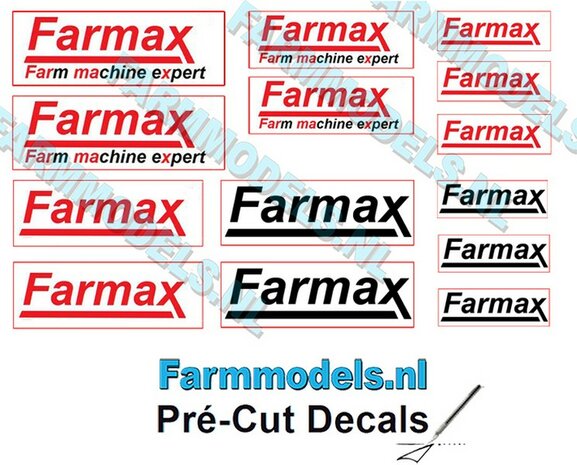 14x FARMAX Verzamelset sticker/ Pr&eacute;-Cut Decals 1:32 Farmmodels.nl