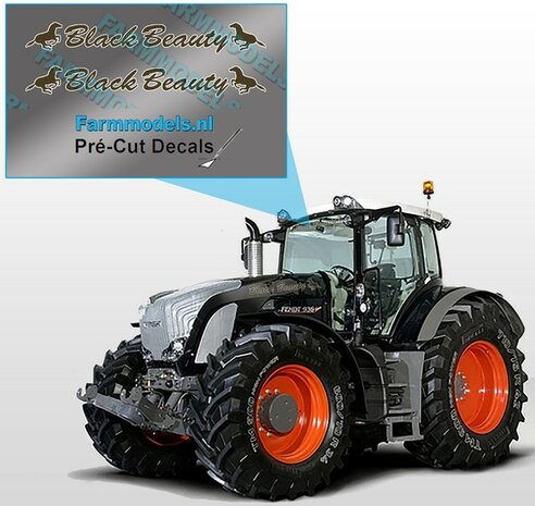 2x &quot;Black Beauty&quot; sticker Bruin/ Goud op Transparant 27 mm breed Pr&eacute;-Cut Decals 1:32 Farmmodels.nl 