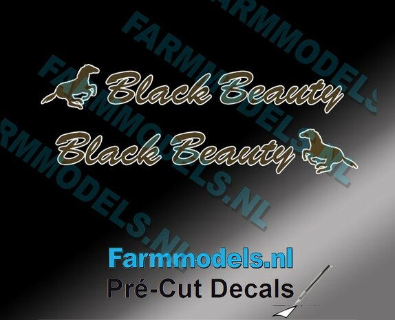 2x &quot;Black Beauty&quot; sticker Bruin/ Goud op Transparant 3 x 21 mm Pr&eacute;-Cut Decals 1:32 Farmmodels.nl 