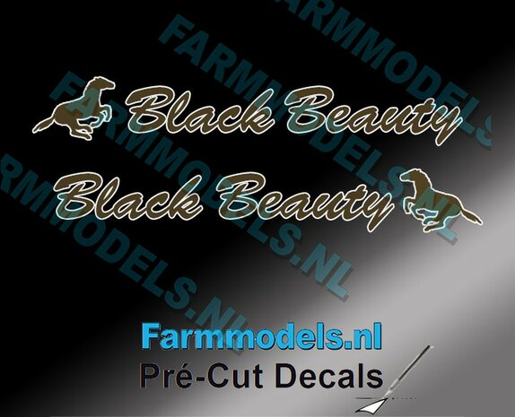 2x &quot;Black Beauty&quot; sticker Bruin/ Goud op Transparant 4 x 28 mm Pr&eacute;-Cut Decals 1:32 Farmmodels.nl 