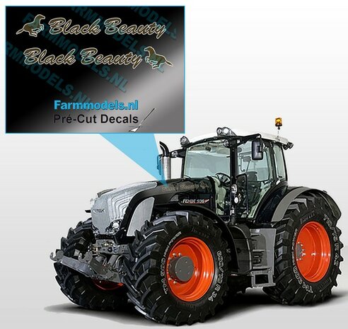 2x &quot;Black Beauty&quot; sticker Bruin/ Goud op Transparant 4 x 28 mm Pr&eacute;-Cut Decals 1:32 Farmmodels.nl 