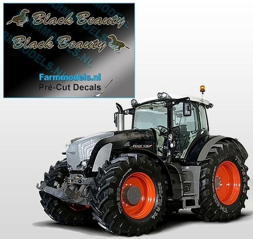 2x &quot;Black Beauty&quot; sticker Bruin/ Goud op Transparant 5 x 35 mm Pr&eacute;-Cut Decals 1:32 Farmmodels.nl 