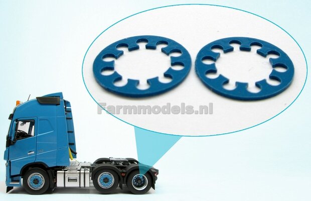 2x Blauwe velgringen &Oslash; 13.7mm t.b.v (Volvo FH16) achteras MarGe models truck kleur zoals MM1811-04 1:32