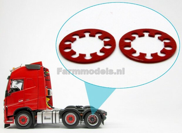 2x Rode velgringen &Oslash; 13.7mm t.b.v (Volvo FH16) achteras MarGe models truck kleur zoals MM1811-03, 1:32