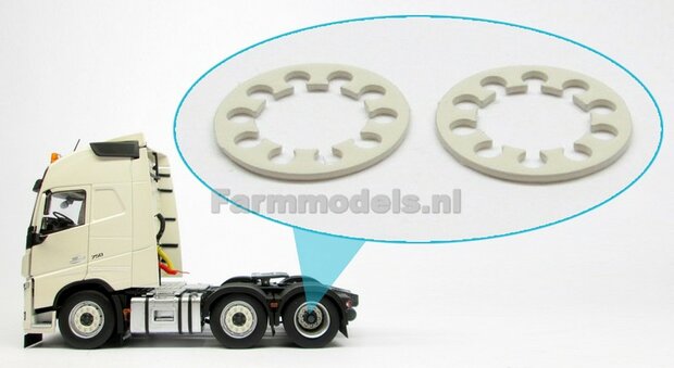 2x Creme/ Witte velgringen &Oslash; 13.7mm t.b.v (Volvo FH16) achteras MarGe models truck kleur zoals MM1811-01, 1:32                      