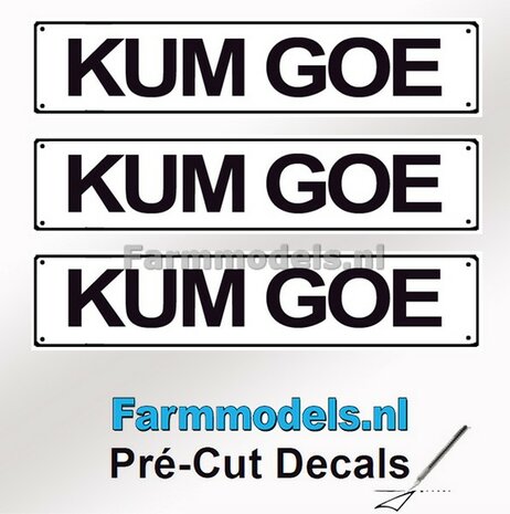 KUM GOE  3x WITTE Kentekenplaatsticker ZWARTE LETTERS Pr&eacute;-Cut Decals 1:32 Farmmodels.nl