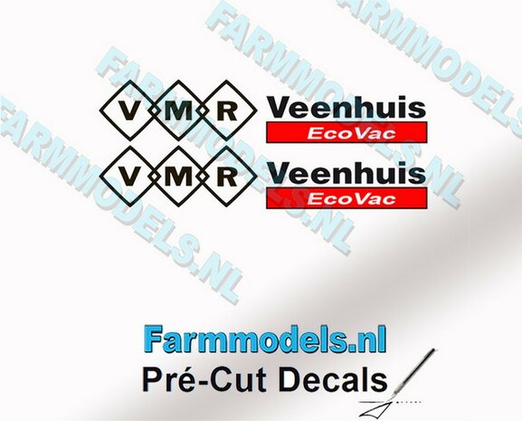 VMR Veenhuis EcoVac Stickerset 30mm breed op Transparant Pr&eacute;-Cut Decals 1:32 Farmmodels.nl