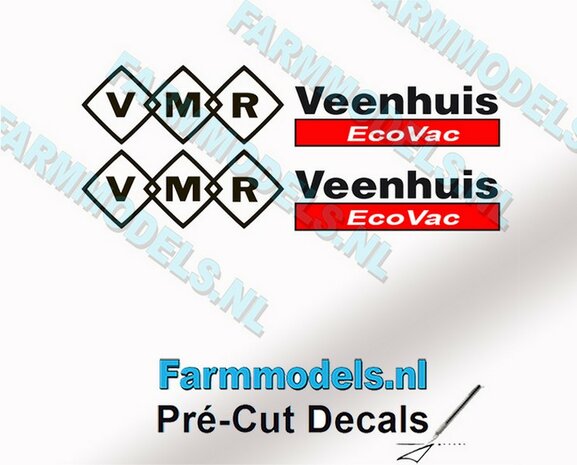 VMR Veenhuis EcoVac Stickerset 30mm breed op Transparant Pr&eacute;-Cut Decals 1:32 Farmmodels.nl