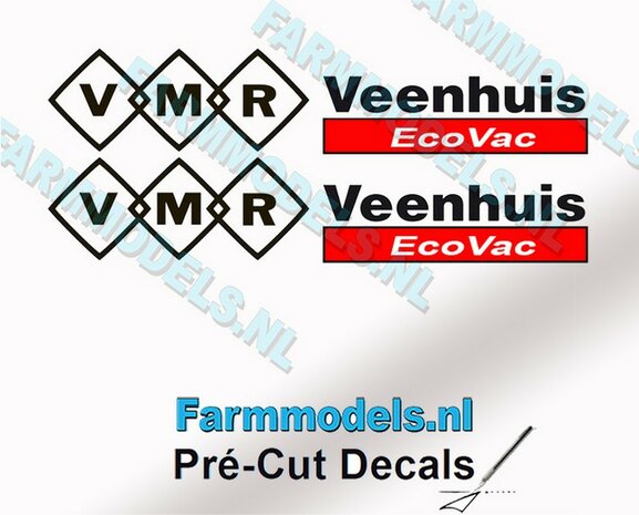 VMR Veenhuis EcoVac Stickerset 50mm breed op Transparant Pr&eacute;-Cut Decals 1:32 Farmmodels.nl