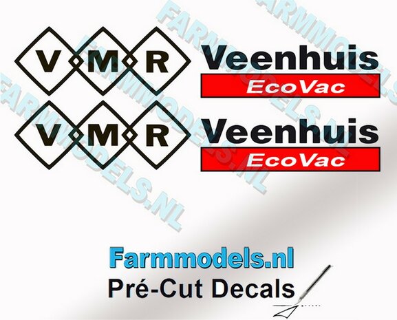 VMR Veenhuis EcoVac Stickerset 60mm breed op Transparant Pr&eacute;-Cut Decals 1:32 Farmmodels.nl