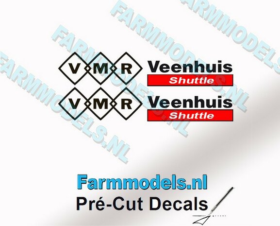 VMR Veenhuis Shuttle Stickerset 30mm breed op Transparant Pr&eacute;-Cut Decals 1:32 Farmmodels.nl